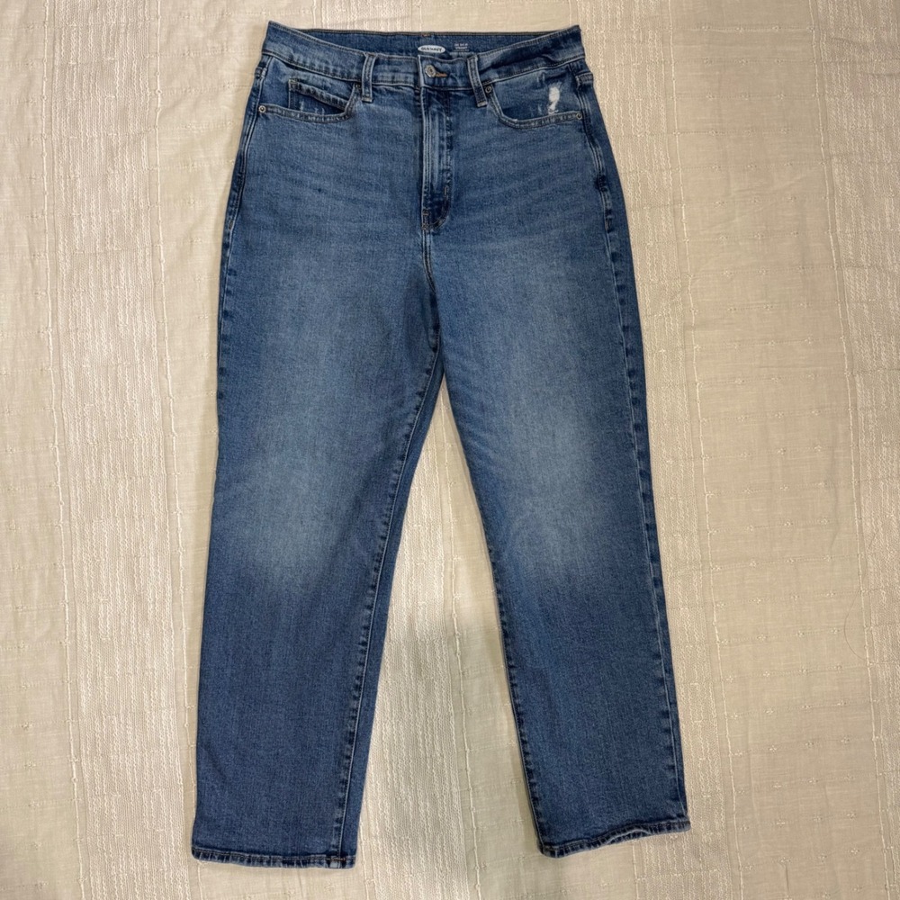 Old Navy Sky Hi Straight Extra High Rise Jeans Womens 10 Daphne Distressed 30x26